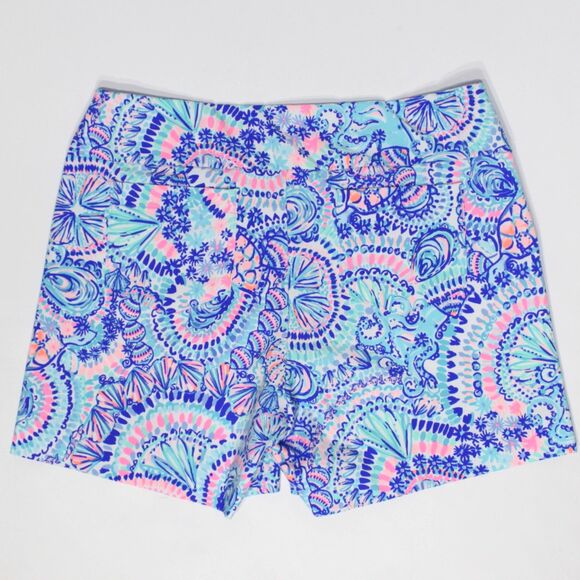 Lilly Pulitzer Luxletic Shorts Blue Purple Pink Shells Nautical Women Size 14 - Picture 2 of 14